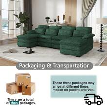 U-Shaped Symmetrical Modular Sectional Sofa With Removable Ottoman And 4 Pillows, Chenille Upholstered Two-Cushion Deep Seating Sofa For Living Room Bedroom - Green - View 4