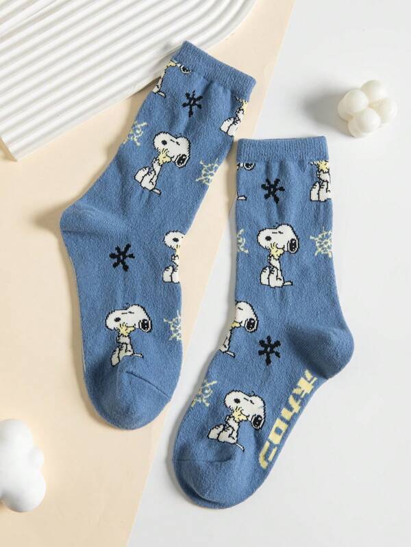 SNOOPY 1 Pair Women/Men Snoopy Cartoon Mid-Calf Socks, Creative & Fun Unisex Short Socks Gift