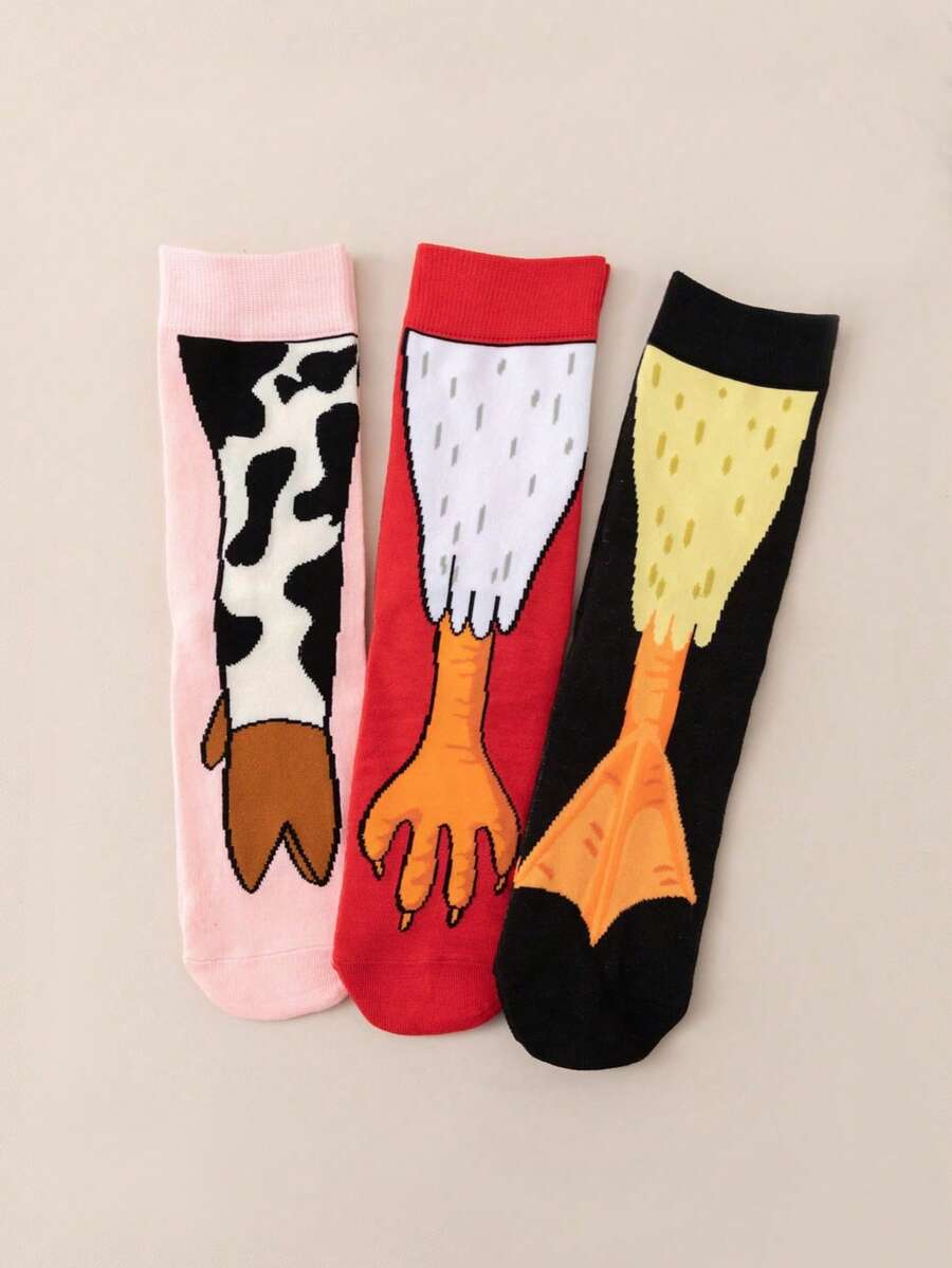 3 Pairs Novelty Animal Paw Cute Creative Women Mid-Calf Socks, Suitable For Party And Events, Autumn/Winter - Multicolor - View 1