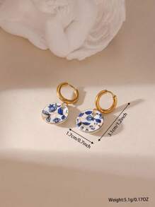 1 Pair Fashionable Chinese Style 18K Stainless Steel Ceramic Teacup & Teapot Design Earrings For Women, Suitable For Everyday Wear