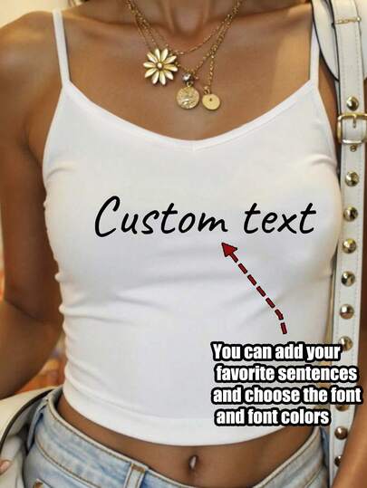 Customize Women's Camisole, Add Your Text, Choose Your Favorite Color And Font, Design Your Own Personalized Printed Tank Top T-Shirt, Anniversary Gift, Valentine's Day White Summer Sports