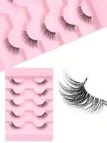 5 Pairs Half Eye Lashes Faux Mink Lashes Transparent Stems Reusable False Eyelashes Natural Fluffy Makeup Tools Extension Strip Lashes,Lashes,Eyelashes,Fake Lashes