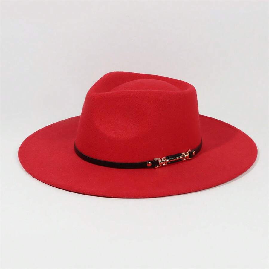 Women Men Fedora Hat, Elegant Soft Wide Brim Cap Jazz Hat With Belt For Casual Party - 紅色 - 查看 1