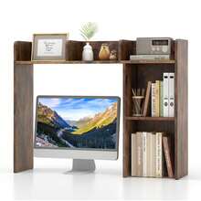 Desk Bookshelf Desktop Storage Organizer Display Shelf Rack Dorm Office - Brown - View 11