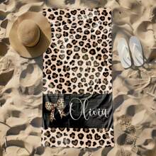 1pc 29″X58″ 31″X71″ Personalized Leopard Beach Towel, Custom Bachelorette Beach Towel, Bridesmaid Gift, Women's Leopard Print Towel, Custom Leopard Beach Towel