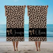 1pc 29″X58″ 31″X71″ Personalized Leopard Beach Towel, Custom Bachelorette Beach Towel, Bridesmaid Gift, Women's Leopard Print Towel, Custom Leopard Beach Towel