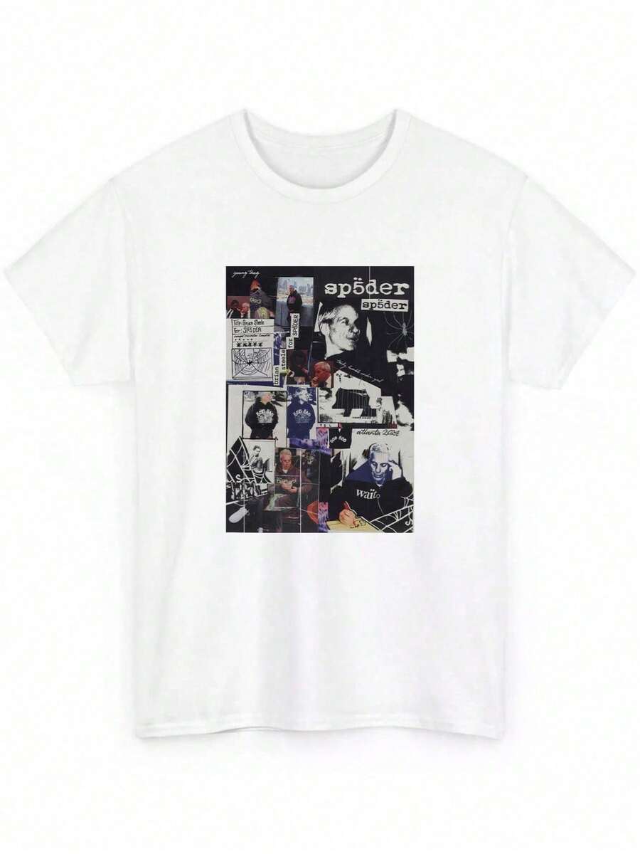 100% Cotton Men Shirt Brian Steele For SP5DER HipHop Rap Music Vintage Black White Unisex T Shirt - Casual Shirt, Unisex Shirt, Soft Fabric, Breathable, Comfortable, Short-Sleeved Retro.Png - trắng - Xem 1