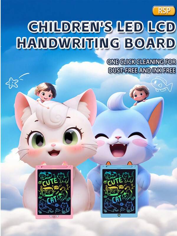 Tableta de dibujo LCD de 12 pulgadas - Diseño lindo de gato y perro, gran bloc de dibujo con colores vívidos | Ideal para notas, hogar, escuela, oficina | Juguete y regalo de viaje perfecto