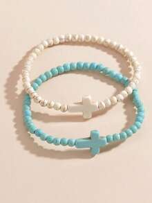 2 paquetes de pulseras de la amistad con cruz de turquesa estilo bohemio - Conjunto a juego de pulseras con cuentas para mejores amigas