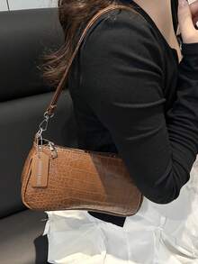 鳄鱼皮压花韩版女士手提包，新款时尚单肩包，简约新月形女士通勤公文包