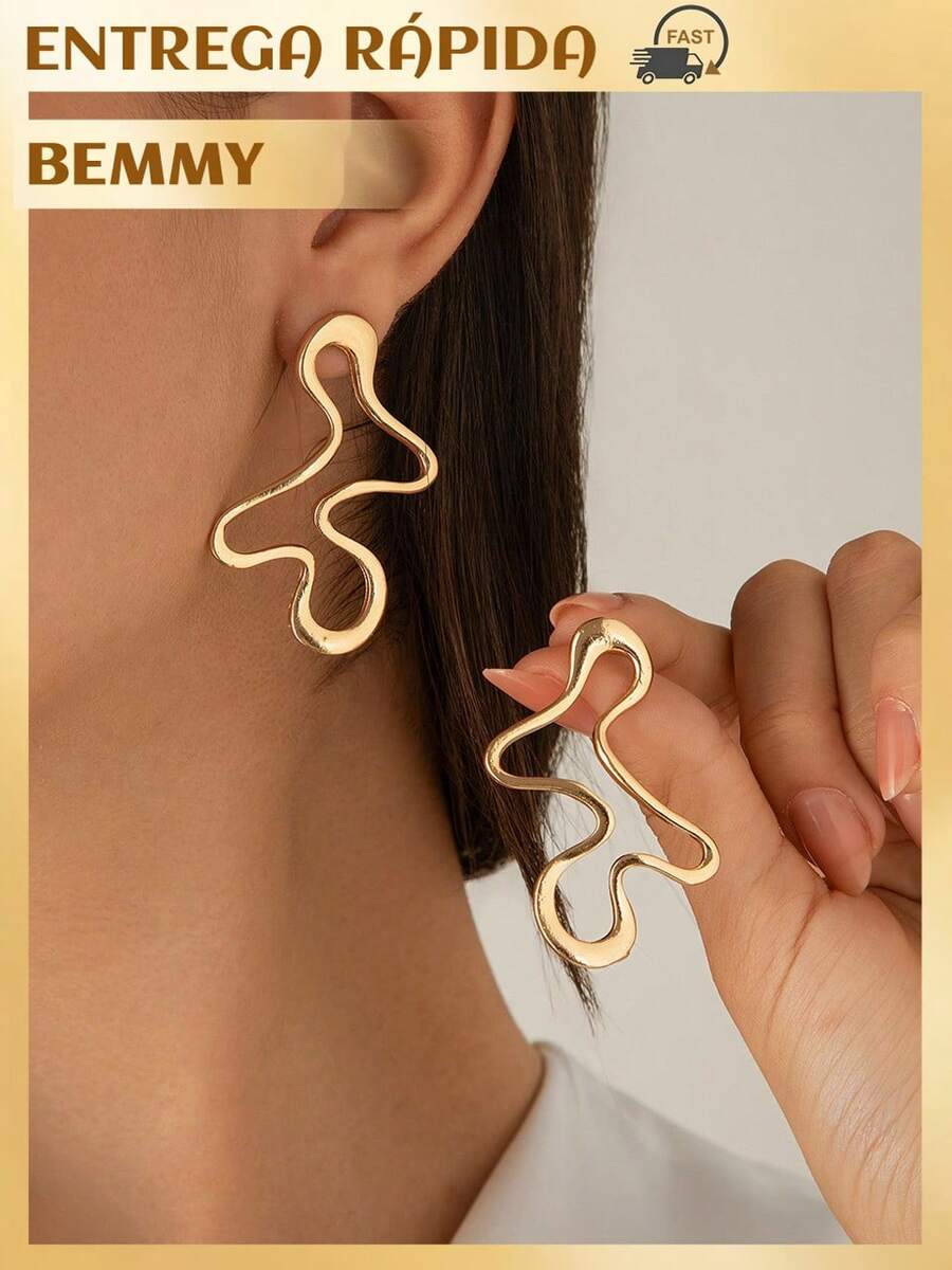 BEMMY European And American Style Irregular Earrings, Suitable For Parties And Daily Wear - 金色 - 查看 1
