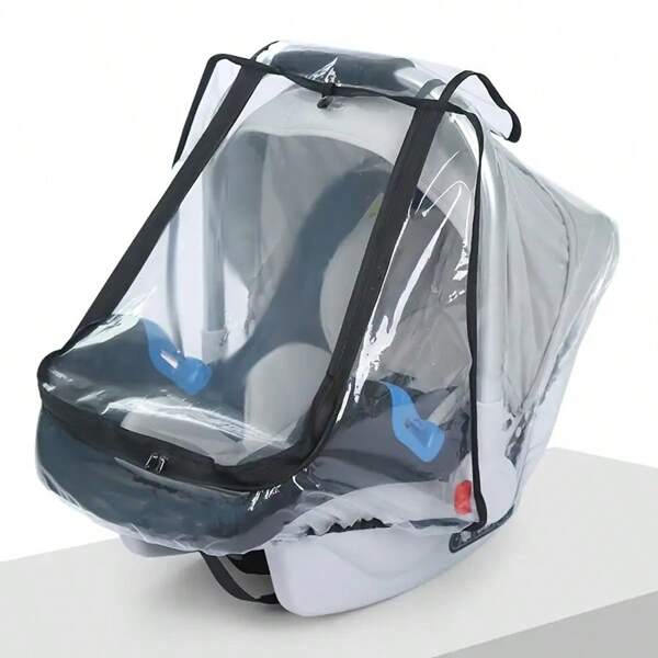 1pc Transparent Baby Seat Rain Cover, PEVA ,Universal Car Seat Rain,Waterproof, Windproof Protection,Protect From Dust Snow,Rain Cover Features Quick-Access Zipper Door And Side Ventilation, Baby Basket Rain Cover Dust Cover, The Best Choice For Outdoor Walking, Traveling, And Camping.