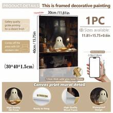 1 件，帆布墙艺术，带框墙艺术，复古书筒阅读鬼魂，万圣节装饰，万圣节海报，万圣节阅读鬼魂，恐怖艺术用于家居装饰办公室装饰浴室装饰客厅装饰卧室装饰，房间装饰，宿舍装饰，卧室装饰，图书馆装饰，学校装饰，返校季万圣节装饰