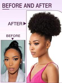 Extensão de cabelo sintético Afro Puff com cordão, Rabo de Cavalo Preto e Marrom, Coque Cacheado Afro Puff com Cordão para Cabelos Curtos e Crespos, Coque Crespo Afro Grande Preto para Cabelos Naturais, Penteados Sintéticos com Presilha para Uso Diário