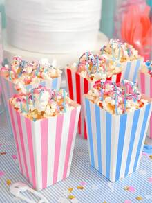 24/12/6/1个装条纹爆米花纸盒，返校派对用品，生日派对糖果盒，适用于爆米花、薯条、炸鸡和其他零食，食品礼品袋，婚礼烘焙用品，电影院零食容器 - 彩色 - 查看 6