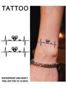 1张逼真临时纹身贴纸，半永久纹身，Y2K心形设计，防水防汗，可持续1-2周，逼真的草药汁液效果，不反光，黑色，男女通用，适用于手臂、胸部、腿部、腹部、腰部、手指、颈部、脊柱等部位，现代人体彩绘 - 黑色 - 查看 8