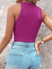 ChicMe Women's Ribbed Crew Neck Knit Sleeveless Camisole, Basic Fitted Casual Top Summer - Rose Red - View 2