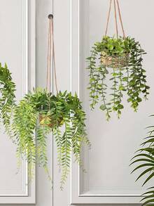 1pc/2pcs Hanging Eucalyptus Leaves & Fern Artificial Plants, Polyester Fiber Hanging Succulent Decor, Green Ornaments, Suitable For All Year Round, Spring/Summer Decoration, Applicable For School Dorm, Office, Party, Birthday, Home, Hotel, Restaurant, Living Room, Bedroom, Wedding, Kitchen And Garden - Green - View 8