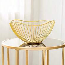 Wire Fruit Basket Gold Fruit Bowl For Kitchen Counter Wave Fruit Basket Serving Bowl Wire Fruit Dish For Fruits And Veggies - A2 - 查看 3