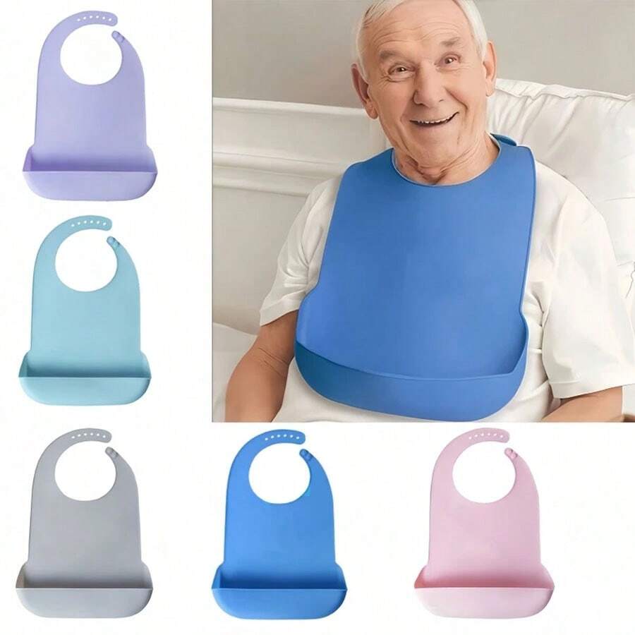 1 Stück Erwachsenen Silikonlätzchen, 6-fach verstellbare Größe, Große/Sehr Große Größe optional, weiches dreidimensionales Lätzchen als Krümelsammler, Unisex verstellbarer Kleidungsschutz, Lätzchen für ältere Männer und Frauen, Fütterungslätzchen für Senioren