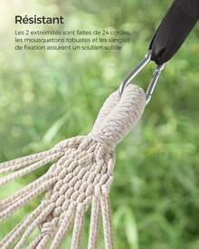 Hamac Double 210 x 150 cm, Charge maximale 300 kg, pour Jardin, terrasse, Balcon, extérieur, Camping, avec Sac de Transport, Sangles de Fixation et mousquetons, Beige - Beige - Voir 2