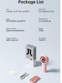 JISULIFE 手持风扇带 LED 显示屏，内置 3600mAh 电池，5 档可调风速，USB 可充电便携式时尚风扇；夏季必备个人风扇，适合旅行、海滩和拍照时 - 彩色 - 查看 7