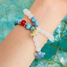 1 pieza Nuevo brazalete asimétrico de piedra natural, brazalete de cadena de cereza y vidrio para mujeres