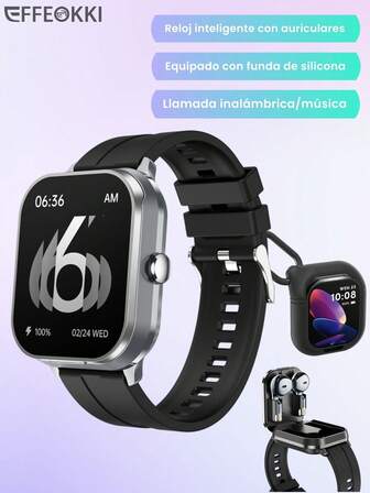  Smartwatch EFFEOKKI 2 en 1 con auriculares inalámbricos TWS, estuche de silicona, permite contestar llamadas, medir la presión arterial, reloj inteligente deportivo compatible con iPhone y Android