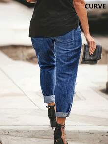 2025 European And American Spring And Summer New Casual Mid-Waist Ripped Straight Pants Street Style Long Jeans For Women - Dark Wash - View 3