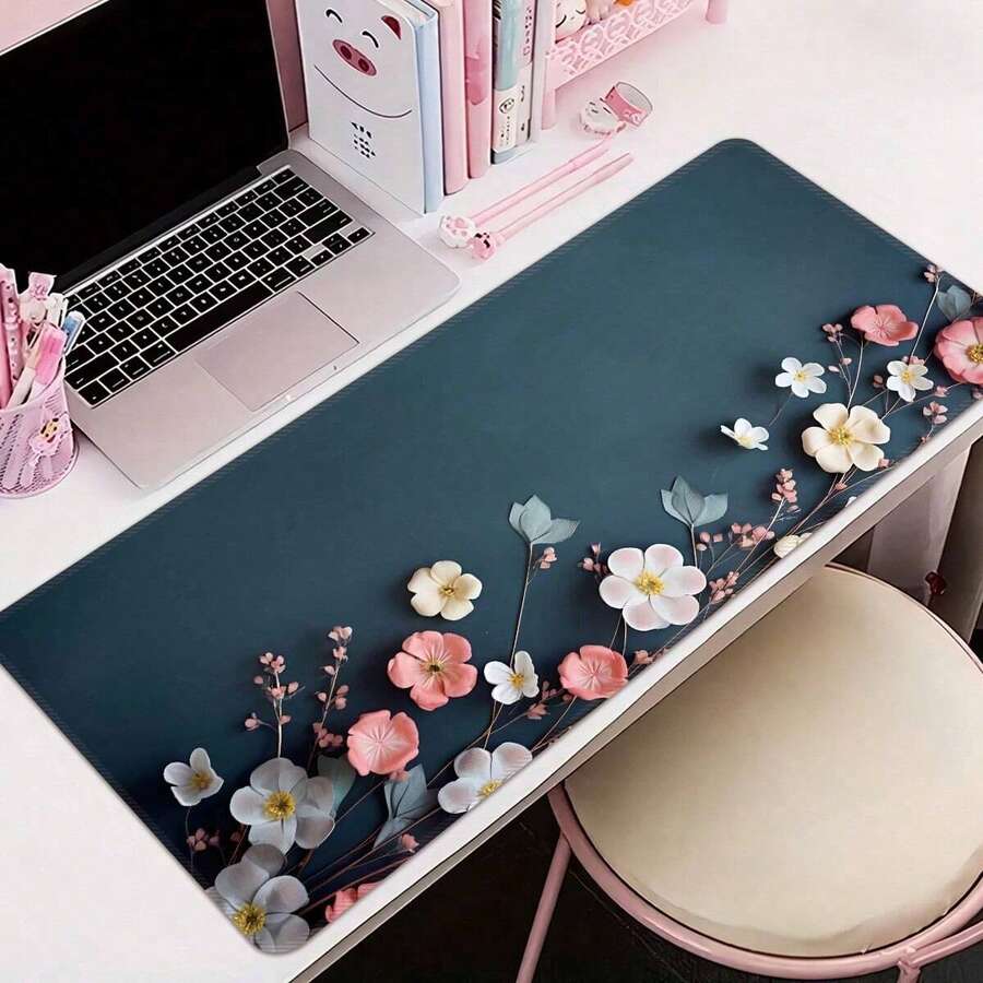 3D立体花卉超大鼠标垫，游戏桌垫，办公键盘垫，高品质橡胶防滑底座，全包边设计，防水可水洗，超大尺寸桌垫，返校季游戏鼠标垫，办公用品，桌面配件，鼠标垫 - 3D floral - 查看 1