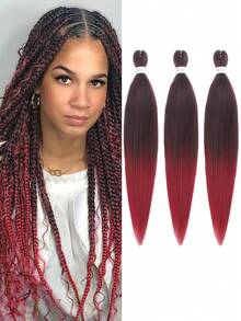 3 件预拉伸编织发 26 英寸自然黑发柔软预拉伸直发合成辫子 Yaki 纹理接发