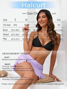 Halcurt Women's Low Waisted Ruched Ruffle Swim Skirts With Hipster Bikini Bottoms Tummy Control Swimsuit - Pink Purple - View 6