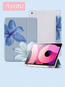 Ayotu 蓝白芙蓉花图案 iPad 保护套，兼容 10.2 英寸 iPad（第九/八代，2021/2020 款）、10.5 英寸 Galaxy Tab A8（2022 款）和 Kindle（第十一代，2024 年发布，6 英寸），带笔槽，支持自动休眠/唤醒功能，时尚保护套 - 彩色 - 查看 3