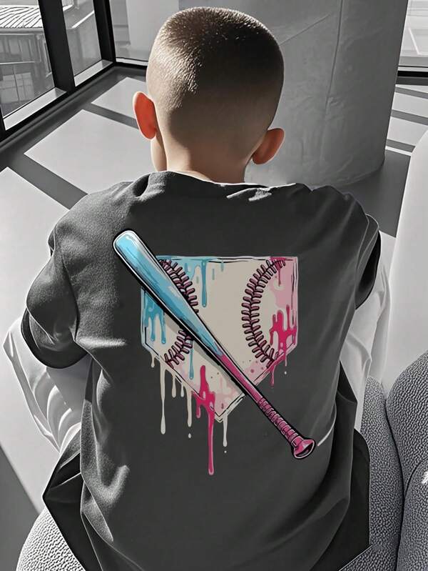 Boys & Teenagers Students Casual Graphic Print Crew Neck Short Sleeve T-Shirt, Summer Tops