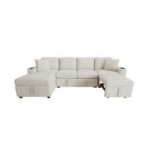 MERAX 109.1" Sectional Sofa Convertible Pull-Out Sofa Bed L-Shaped Sofa U-Shaped Sofa With A Movable Storage Ottoman For Living Room, Beige