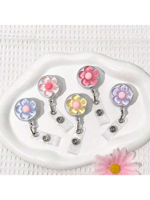 1 Stück 5-Blüten-Blume Einziehbare Clip-On ID-Ausweis Halterung, Anti-Verlust Arbeits-ID Namensschild für Ärzte, Krankenschwestern, Schulbedarf, Rückkehr zur Schule