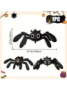 1pc 57-Inch 3D Cartoon Spider Shaped Foil Balloon, Oversized Adorable 6-Legged Black Spider Design Polyester Film Balloon, For Trick Or Treat, Halloween, Ghost House Decor, Spooky Party Decorations, Fun Birthday Party