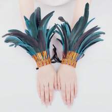 11色羽毛手鍊蕾絲流蘇女款羽毛手鍊組 2件/包 時尚龐克哥德風配件 羽毛手鍊遊戲派對節慶手鍊帶 人造羽毛 - A - 查看 4