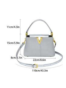New Fashion Women's Handbag, Solid Color Minimalist PU Texture Pattern, Elegant V-Shaped Metal Hardware, Suitable For Dates, Shopping, Parties, Versatile & Exquisite Design