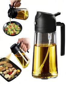 1 件 16 盎司/470 毫升玻璃橄榄油喷雾器，用于烹饪 - 二合一橄榄油分配器，适用于厨房小工具、空气炸锅、沙拉和烧烤 - 黑色