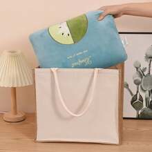 Bolsas de lona para pintura DIY en blanco, bolsas de lino sintético con cremallera, color sólido, gran capacidad, bolsas de compras para damas - Beis - Ver 4