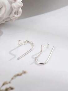 S925 Sterling Silver Line Earrings, Ear Hole Geometric Earrings, Minimalist Style, Mini Compact Earrings, Suitable For Women To Wear On Various Holidays