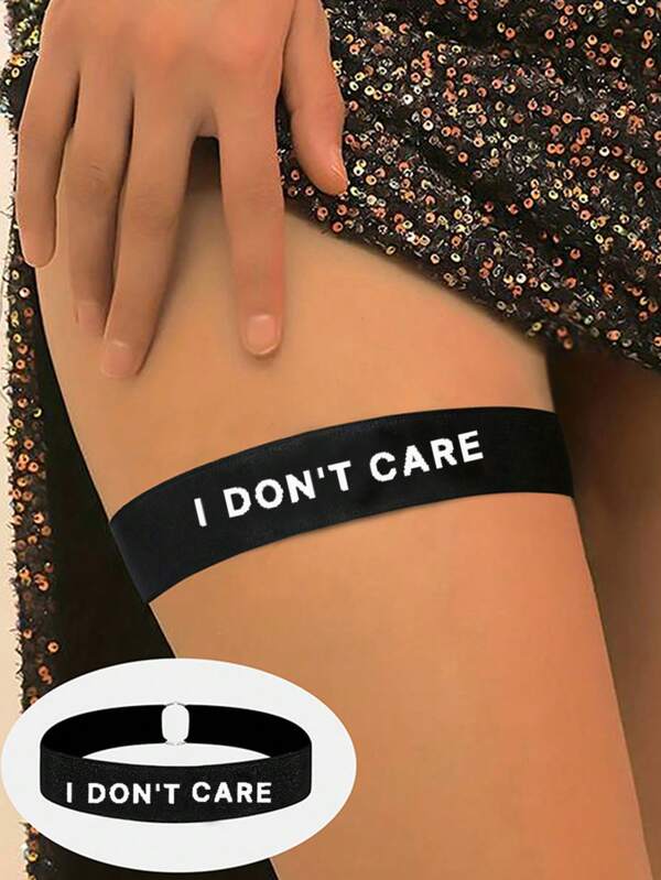 Ceinture porte-jarretelles élastique sexy avec impression de lettres "I DON'T CARE" pour femmes