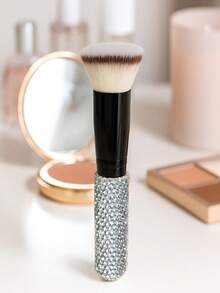 Princess Rose 公主玫瑰歌舞伎刷套装 - 优质银色水钻手柄（粉底刷），配有超密合成刷毛，适用于液体/膏状/粉末彩妆，专业喷枪妆容套装