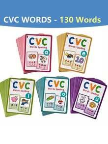 70pcs CVC Word Flash Cards - 130 Short Vowel English Words, Colorful Educational Learning Cards, Durable Paper Teaching Tool For Children, Teacher Instructional Aid, Learning Gift - Multicolor - View 7