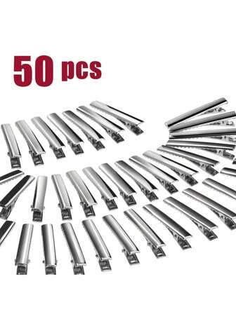 50个/鳄鱼夹，金属蝴蝶结发夹，单爪银色鳄鱼夹，适用于制作蝴蝶结工艺品，适合日常发夹DIY使用，爪夹，发卡，发爪，学习用品，发饰