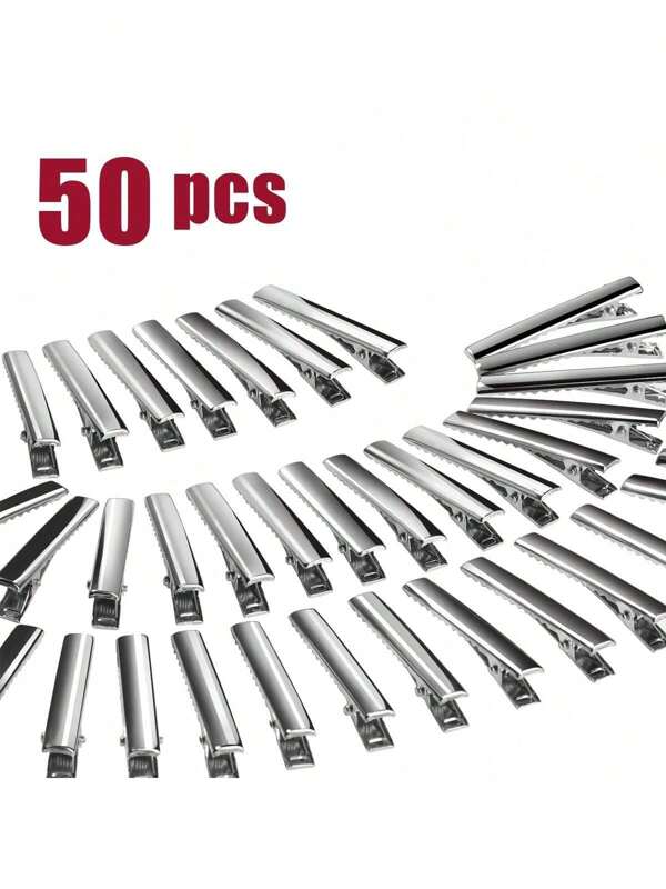 50 Stück/Haarstyling Haarklammern, Metall Haarschleifen Clips mit Einzelzinke, silberne Haarstyling Haarklammern zum Basteln von Schleifen, geeignet für täglichen Gebrauch, Haarklammern zum Selbermachen, Krallenklemmen, Haarspangen, Schulsachen