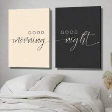 1pc Canvas Inspirational Text Wall Art, Modern Art, Good Morning/Good Night, Motivational Quote, Black And White Creative Mixed Media Room Decor, Wall Art Poster, Living Room Sofa Background Decor, Entryway Hallway Decor, Home Decoration, School Decor, Art Gift, Unframed