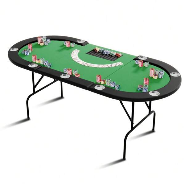 LIZHOUMIL 10 Players Oval Poker Table With 9 Steel Cup Holders ,Blackjack Gaming Table With Water-Resistant Cushioned Rail