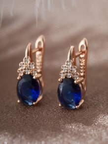 1pair Simple Blue Zirconia Hoop Earrings Luxury Crystal Stone Earrings Charm Gold Color Engagement Earrings For Women
